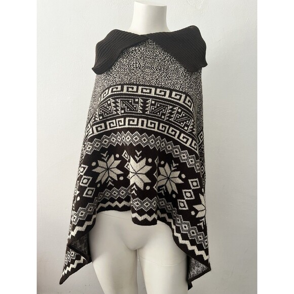 Peruvian Brown Aztec Cape Large Native Wool Blend Fitted Turtleneck Poncho - Picture 1 of 9